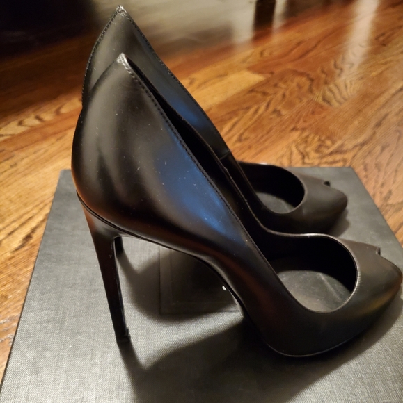 Saint Laurent Black Peep-Toe Black Stiletto Pumps - Size 39 (US 8-1/2 to 9) Used - Picture 7 of 14